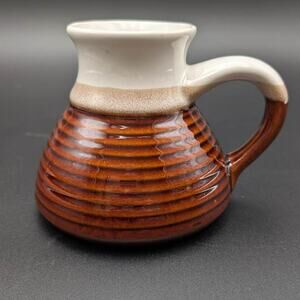Vintage Fat Bottom Travel Coffee Mug Non-slip Ceramic Brown White Glossy 16 oz